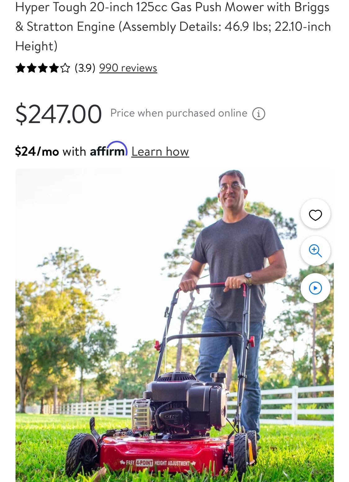 Hyper Tough 20 inch 125cc Gas Push Mower with Briggs Stratton - Main Image