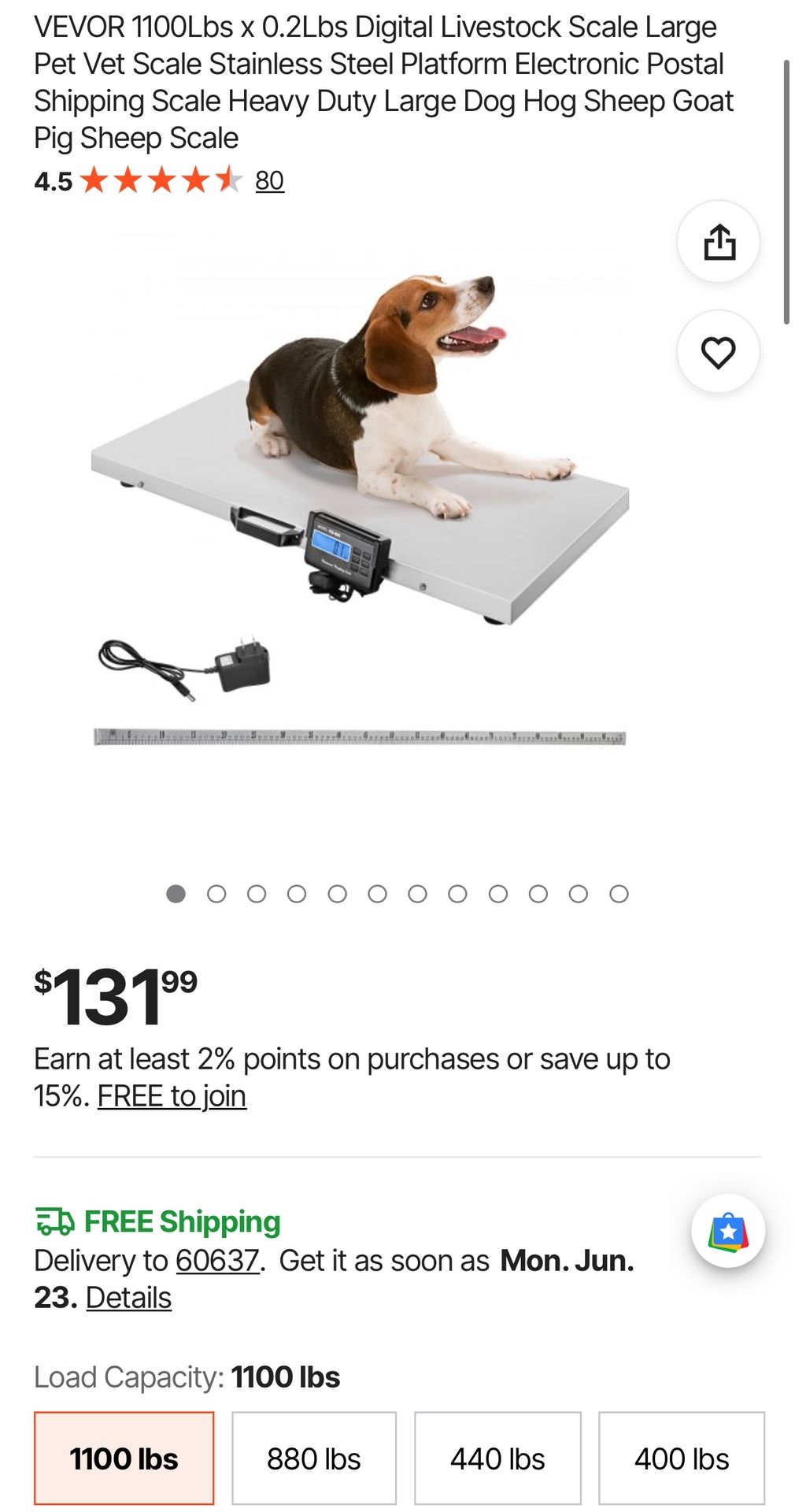 VEVOR 1100Lbs x 0.2Lbs Digital Livestock Scale