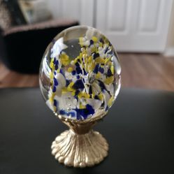 Vintage Glass Paperweight With Stand