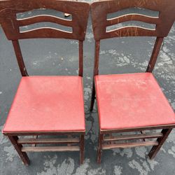 Vintage Pair of Ferguson Treasured Furniture Wooden Foldable Chairs Model 6048 Red Leather Seats
