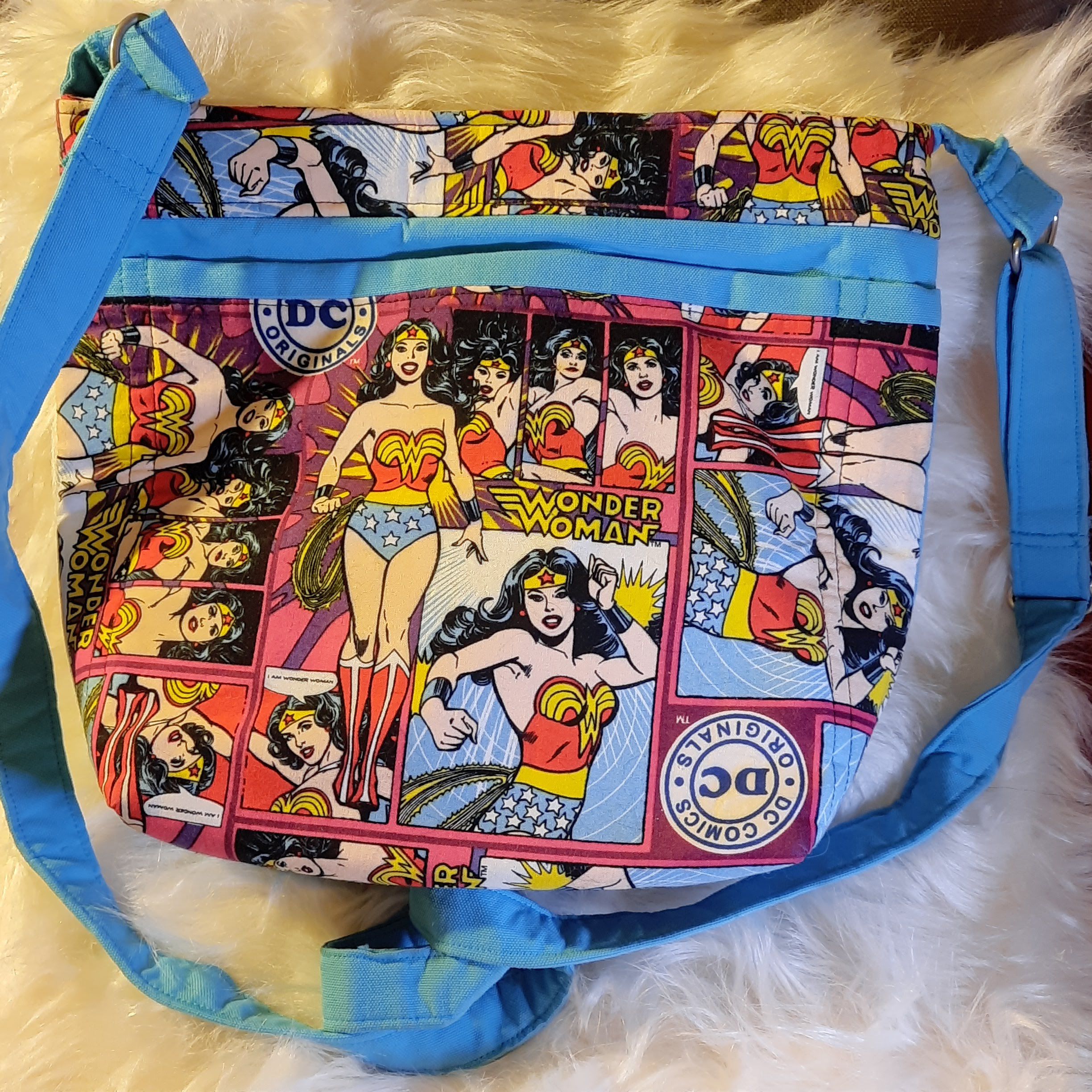 wonder woman dc comics blue canvas crossbody purse bag