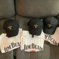 3 Jim Beam T-Shirts & 3 Hats