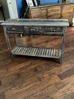 Wood Slat Console Table  w/ Storage