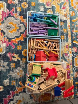 Lincoln Logs and wooden train tracks