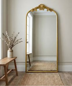 Azalea Park 36" x 72" Antique Gold Filigree Style Metal Leaner Floor Mirror