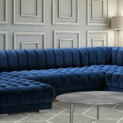 Gwen Velvet 3-Piece Double Chaise Navy Sectional

