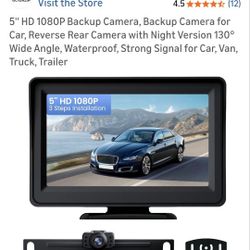 5'' HD 1080P Backup Camera, Backup Camera for Car, Reverse Rear Camera with Night Version 130° Wide Angle, Waterproof, Strong Signal for Car, Van, Tru