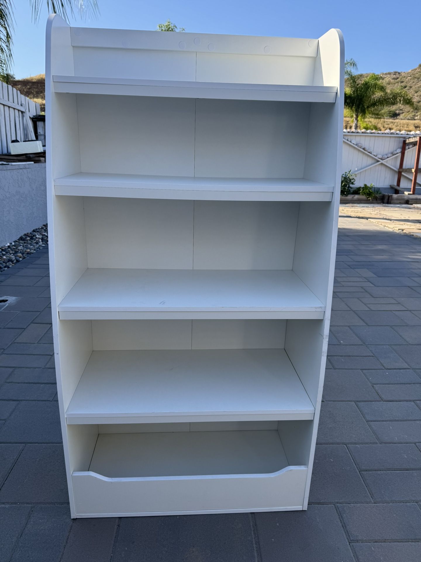 White Book Shelf And Brown Desk