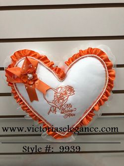 Quinceanera Ring/Tiara Heart Pillow Embroidered with Rose