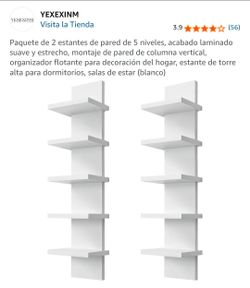 5-tier vertical white floating wall shelves featuring a narrow column design.