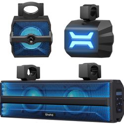 2.1CH Stereo UTV Sound Bar (Subwoofer) and Speakers, 17 Inch Bluetooth ATV Soundbar with RGB Lights, Waterproof Golf Cart Speakers, Marine Sound bar C