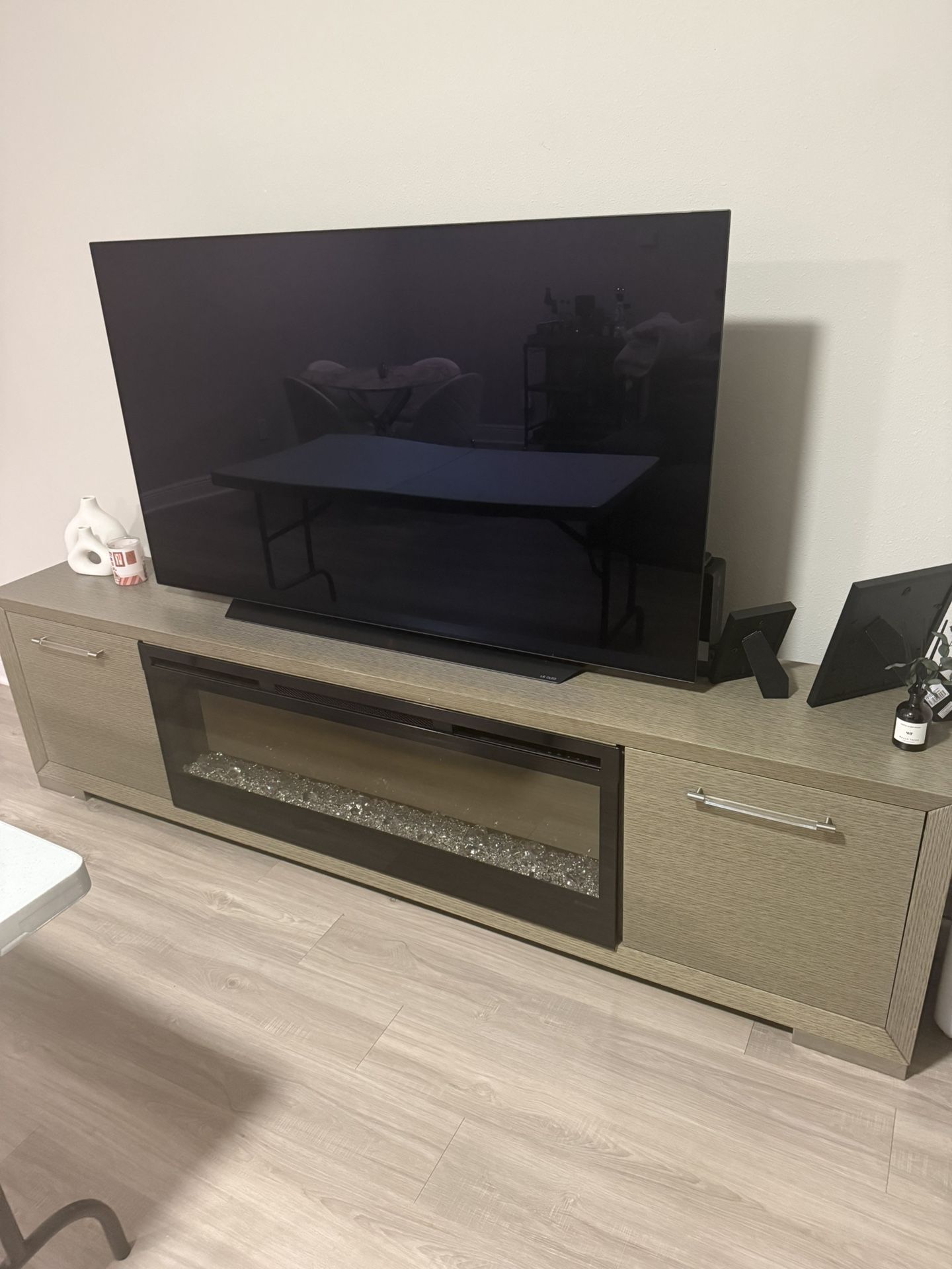 Wood TV Stand with Electric Fireplace