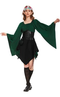 8PCS Women  size Medium  Elf Costume Renaissance Traditional Irish Dress Fairy Costume Halloween Medieval Dress