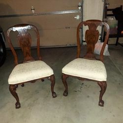 Pair (2) Antique Ball & Claw Foot Dining / Side Chairs