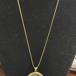 18k Gold Bismarck Necklace with Coin Pendent 
