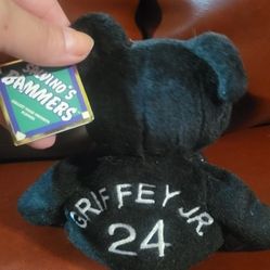 Ken Griffey Jr Salvino's Bammers Ken Griffey Jr. #24 collectible plush bear.
It is a vintage collectible from the Salvino's Bammers line, specifically