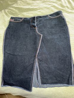 Vintage Parasuco Ergonomic Asymmetric Denim Midi Skirt – Dark Wash, Size 14