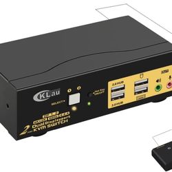 CKLau 4K@60Hz 2 Port Dual Monitor KVM Switch Displayport with Audio, USB 2.0 Hub and Cables

