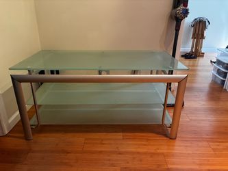 Modern Frosted Glass 3-Tier TV Stand – Silver Metal Frame