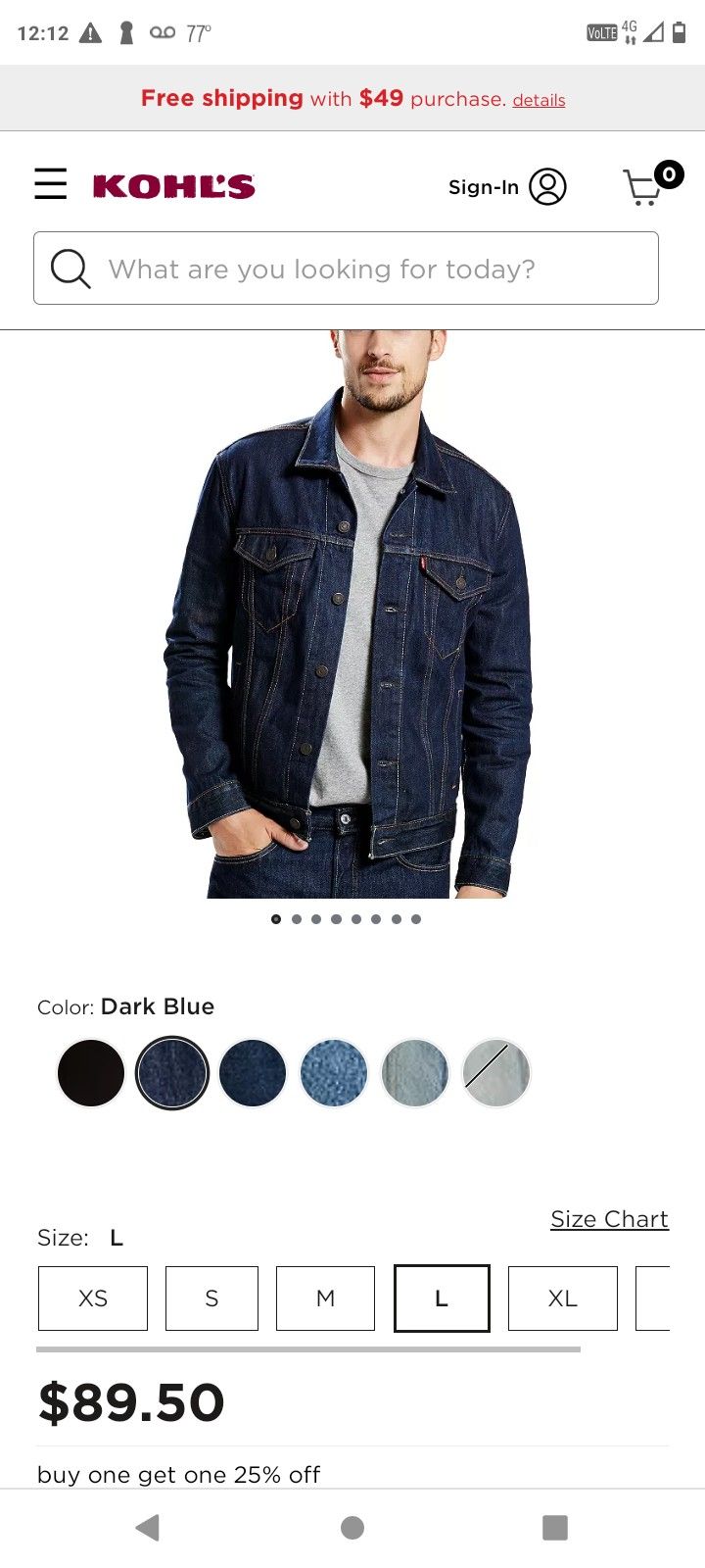 Levi's Jean Jacket , Denim Dark Blue, Size L Mens