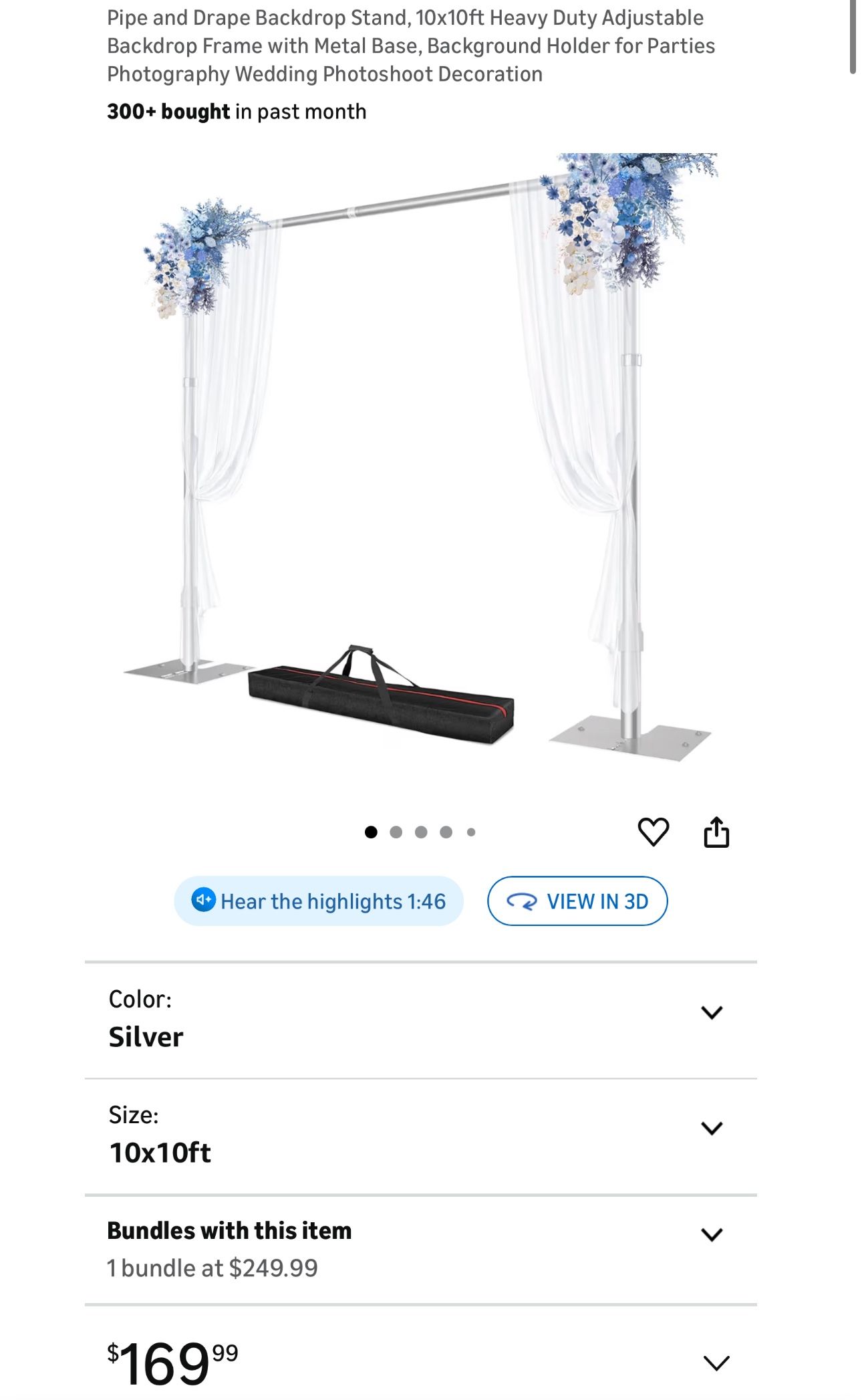 Backdrop Frame with Metal Base, Background Holder for Parties Photography Wedding Photoshoot Decoration