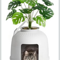 🔥Litter Box Cat Furniture Faux Plant & Scoop, Hidden Enclosure Litter Tray with Odor Control