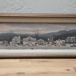 Vintage Norman Rockwell Main Street Stockbridge Framed Canvas Art Print 12x31"