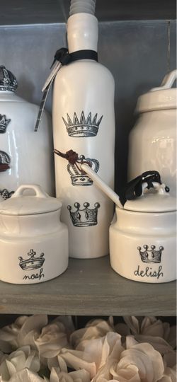 Rae Dunn Crown Print Ceramic Kitchen Canister Set