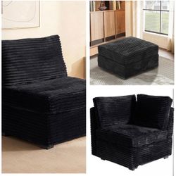 A three-piece set—consisting of an ottoman, a corner seat, and a middle seat—made of soft corduroy fabric, suitable for a living room or apartment
