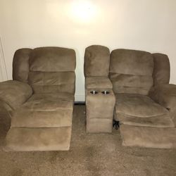 Two Piece Recliner Separate Or Put Together. Used Needs Love But Comfortable. Manually Lift To Recline 