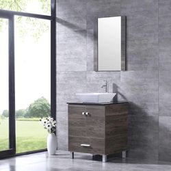 24lnch  Modern Bathroom Vanity Wood Cabinet+under mount Sink Basin +Faucet+Mirror)