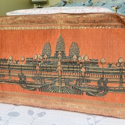 Indian Embroidered gold brocade boho table runner.  