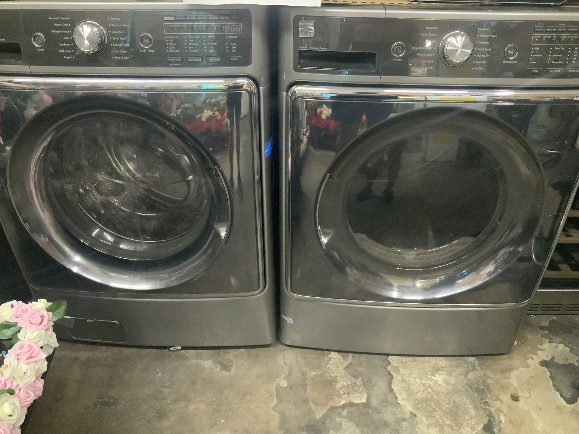 Refurbished Kenmore Elite Front-Load Washer and Smart Gas Dryer Set in Metallic Silver Stainless Steel (MUST BUY BOTH)