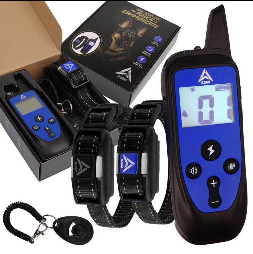 AZARI 2 Dog Training Collar 4 Large medium Small Dogs, 2 COLLARS & Clicker Shock Vibration Beep