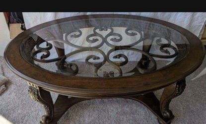 Vintage Metal Glass And Wood Coffee Table
34"D x 20.25"H x 48"W