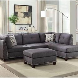 Brand New Charcoal Sectional and Ottoman Set