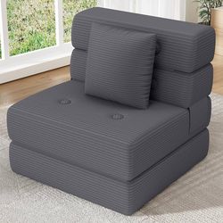 Folding Sofa Bed, Convertible Sleeper Chair & Couch Bed with Pillow, One-Piece High-Density Sponge Mattress, Multi-Purpose Corduroy Floor Sofa for Liv