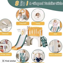 8-in-1 toddler slide with basketball hoop set&ring toss, slide for kids, kids playground toy set