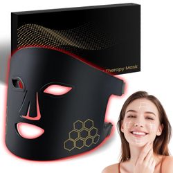 Red Light Therapy for Face, Infrared LED Face Mask Light Therapy 4 Light Waves with 850nm Near Infrared, Portable Rechargeable Red Light Therapy Mask 