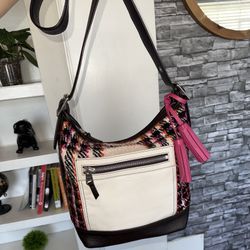 COACH 21146 Legacy Duffle Color-Block Wool & Leather Tote Shoulder Bag