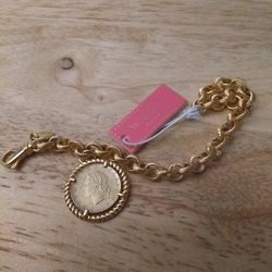 14 Kt    Gold Plated Bronze 💯 bracelet.L 20 Lira coin.made In Italy 🆕🆕🆕