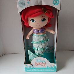 New Disney Baby Princess Ariel Mermaid Plush Doll Magical Sounds 12" In Box 