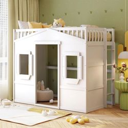 Playhouse Loft Bed. Full Size With Guardrail