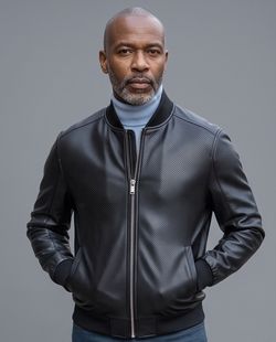 Jacket bomber black vegan perforated waist