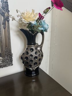 Black and Silver Ceramic Pitcher Vase