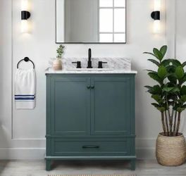 Home Decorators Collection
Merryfield 31 in. Single Sink Antigua Green Bath Vanity with White Carrara Marble Top (Assembled)