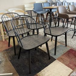 Riley Dark Walnut Wood and Black Metal Arm Chair (Set of 4)