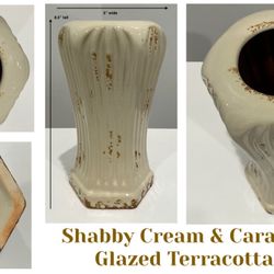 Shabby Cream & Caramel Fire Glazed Terracotta Vase 