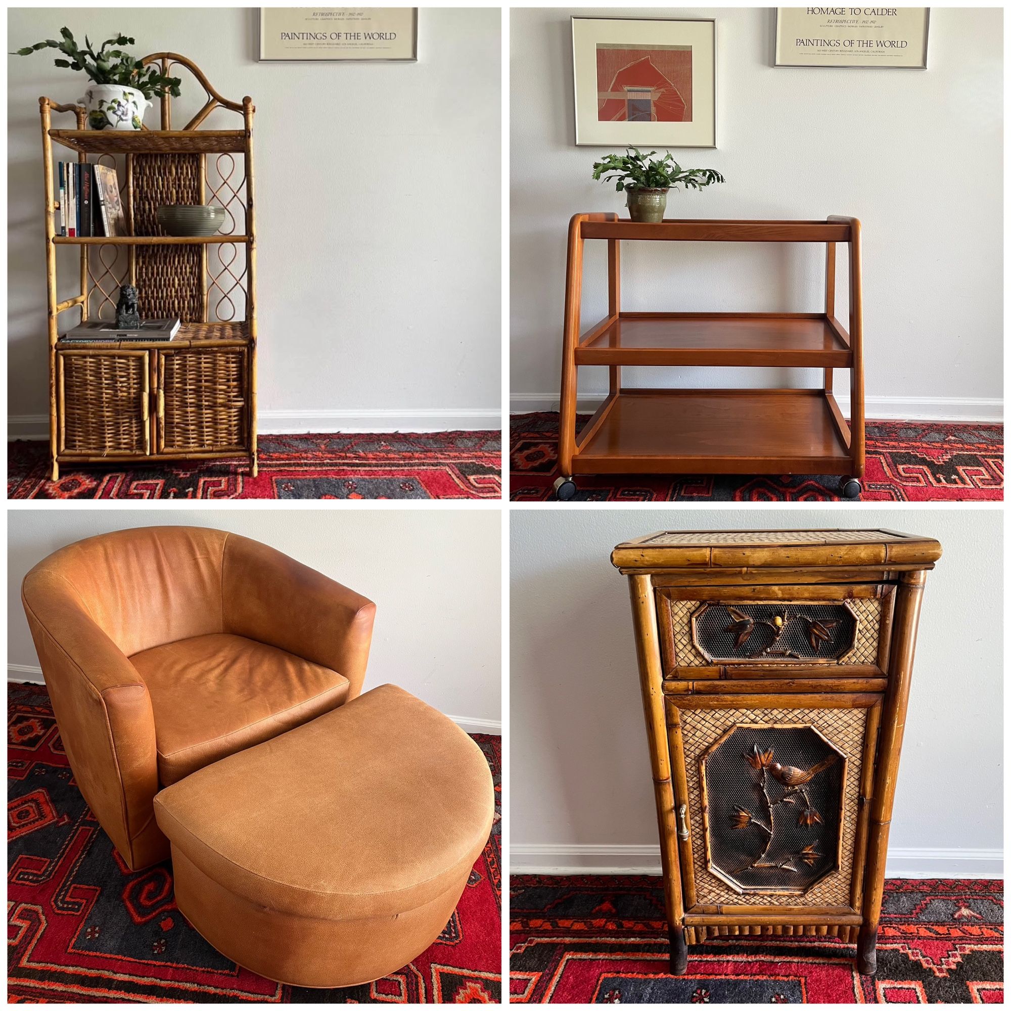 Vintage Rattan Shelf & Cabinet, Barcart, Petite Cabinet