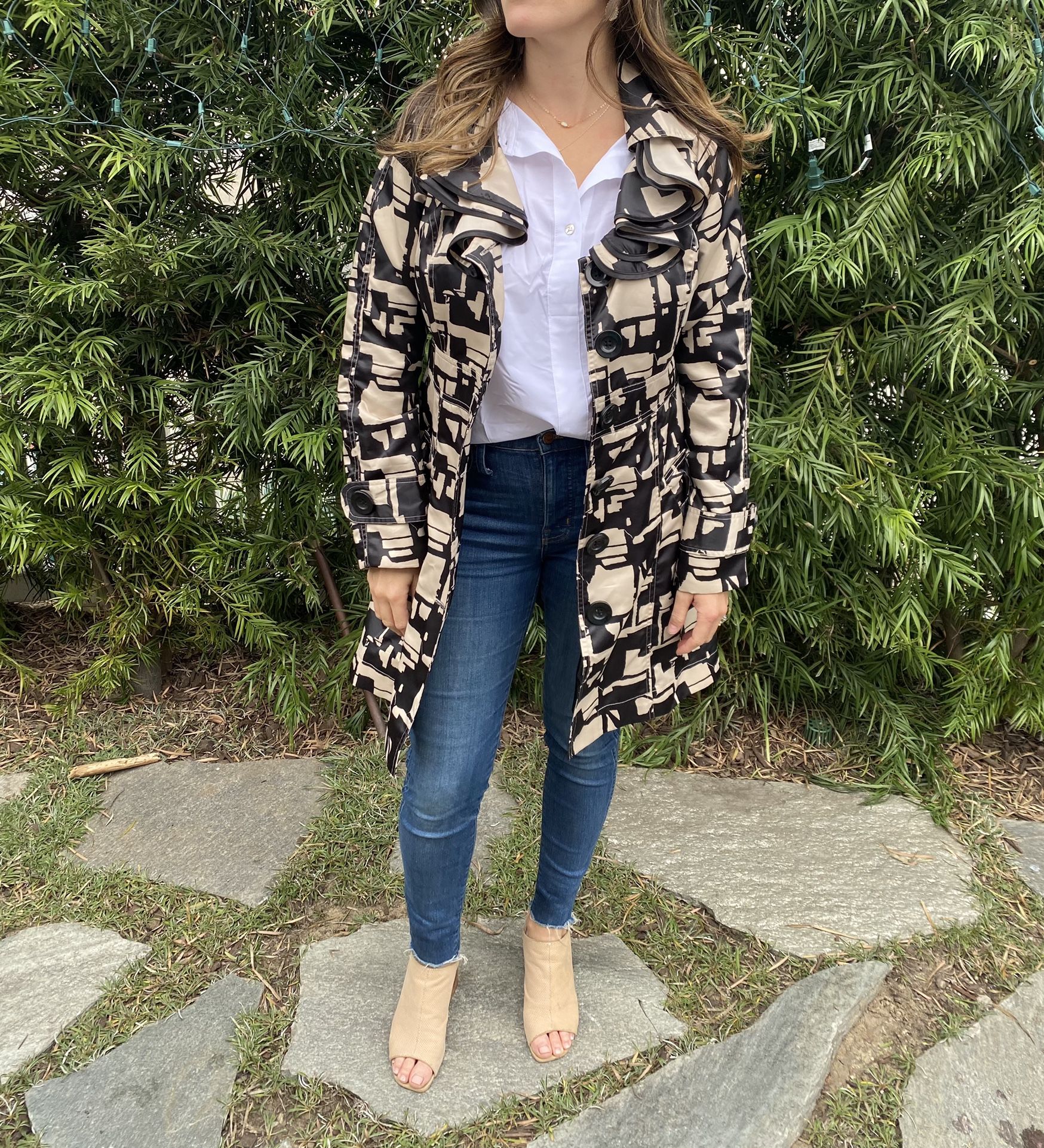 Nordstrom, Nick & Mo Trench Coat, black & cream | Medium